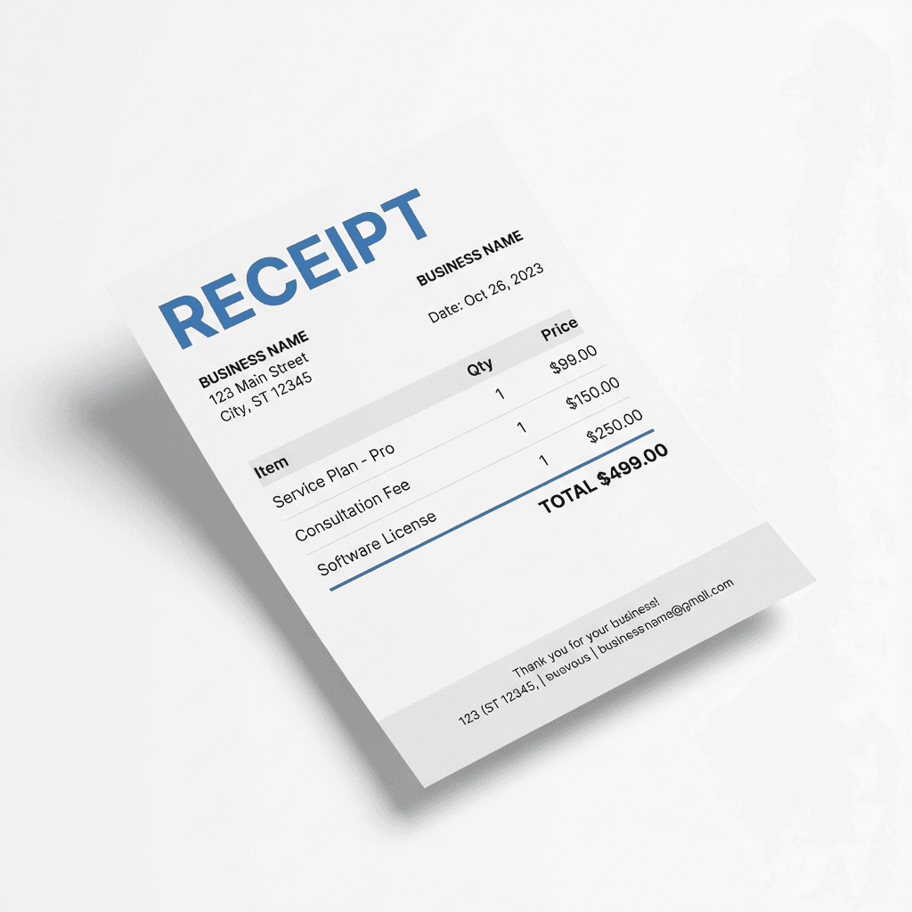 Professional business receipt showing transaction details and essential components